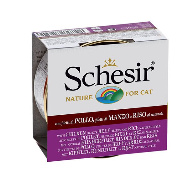 Schesir Naturel Brine Doğal Tavuk, Sığır  ve Pirinçli Kedi Konservesi 85 gr