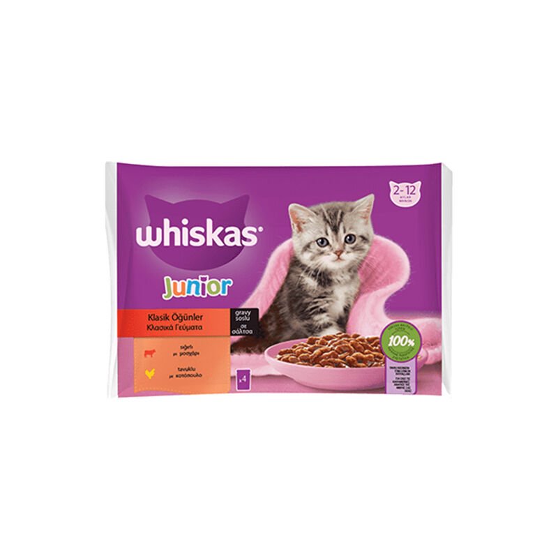 Whiskas Pouch Sos İçinde Sığırlı ve Tavuklu Yavru Kedi Konservesi 85X4 Gr