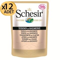 Schesir Ton ve Somon Balıklı Kedi Pouch 100Gr  X 12 Adet