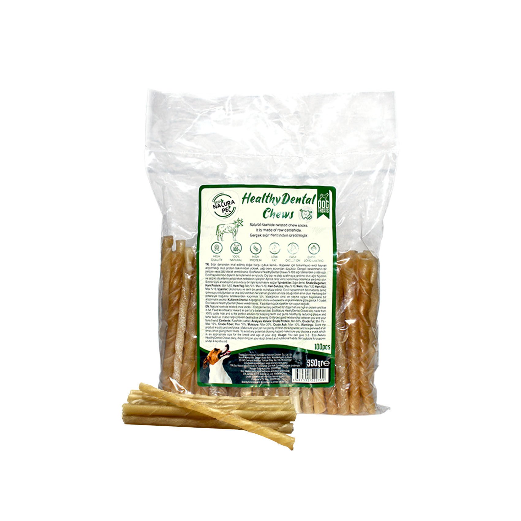 Eco Natura Pet Healty Dental Chews Beyaz Burgu Kemik 13cm 100lü 550Gr